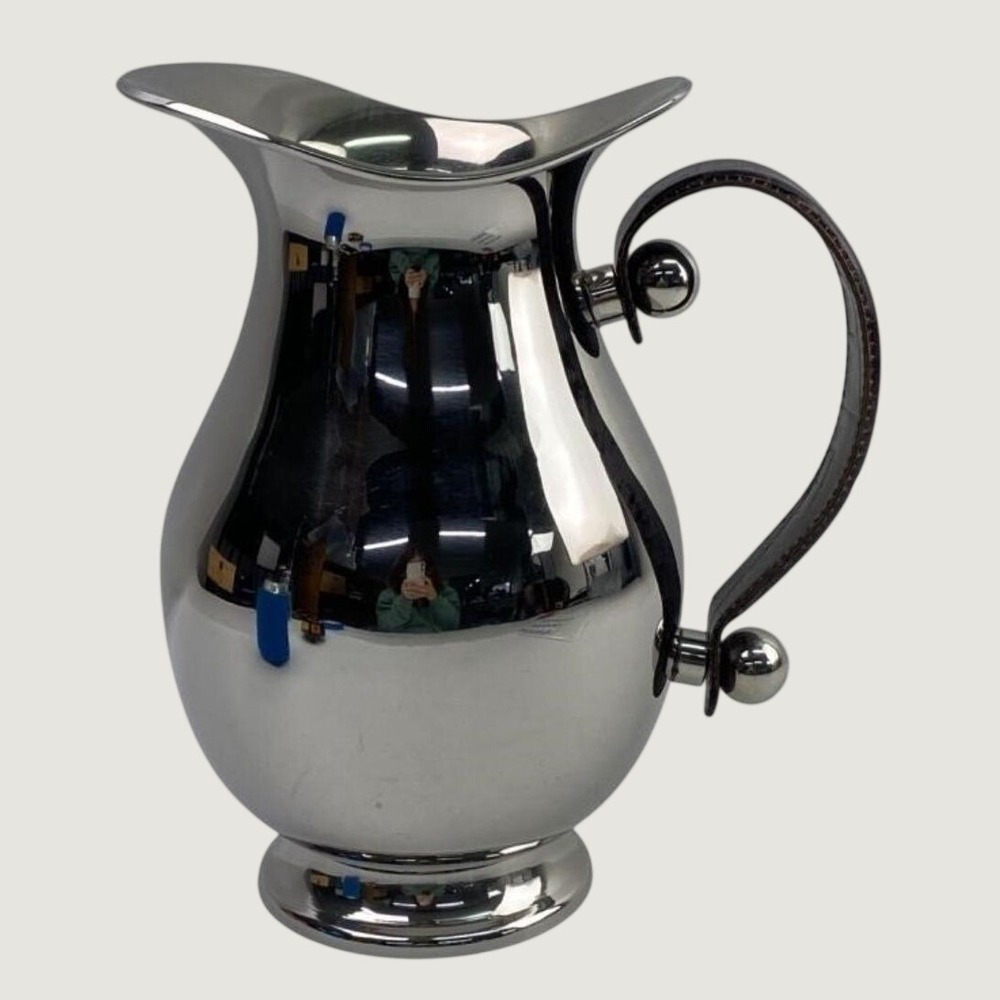 Polished Stainless‎ Steel Pitcher Brown Faux Crocodile Leather Wrapped Handle